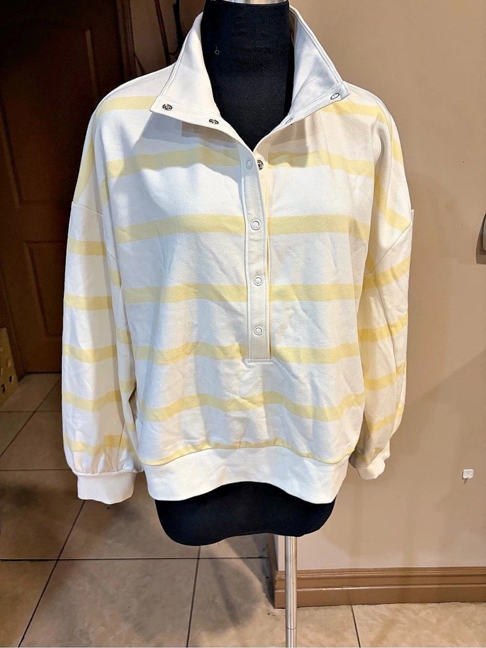 All in Motion Striped Pullover Jacket in White & Yellow